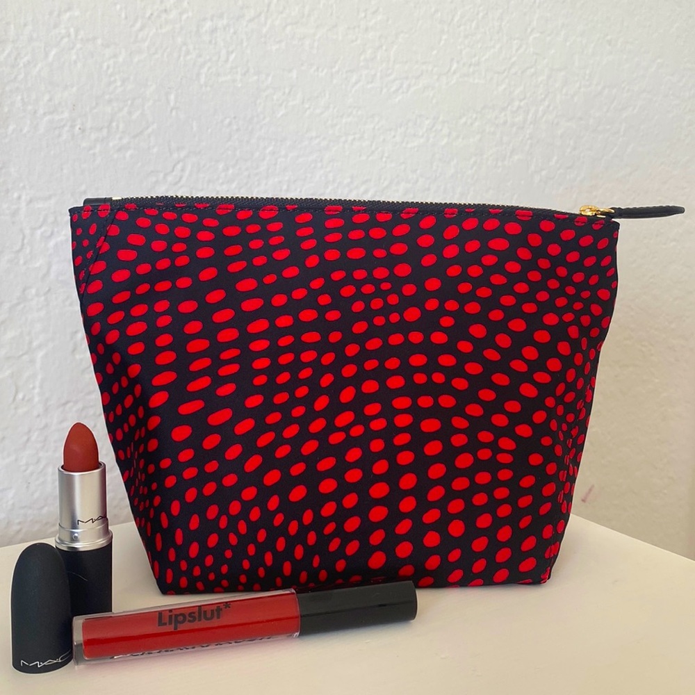 Diane von Furstenberg DVF - Red and Black Dotted Nylon Zip Pouch